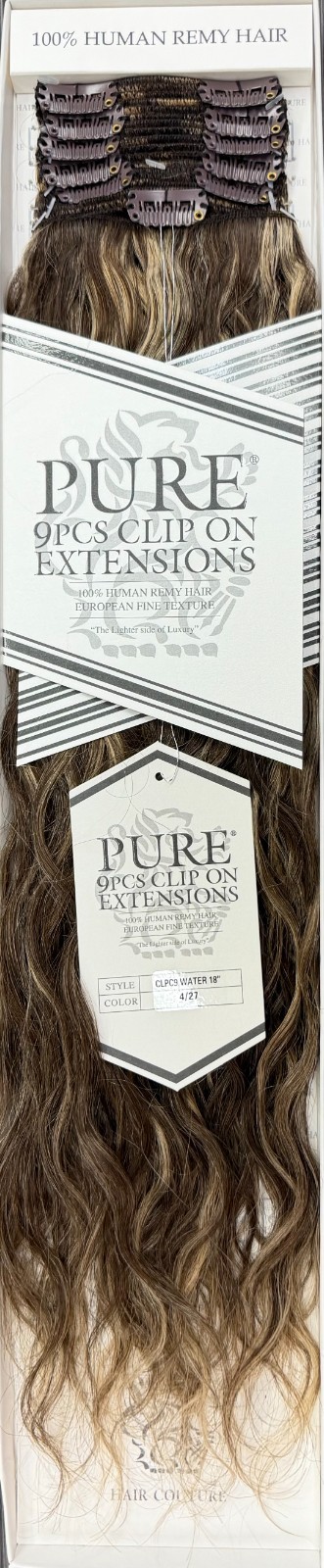 Hair Couture Pure Human Remy Hair 18″ Clip-On Extensions Water Wave 9pcs #4/27