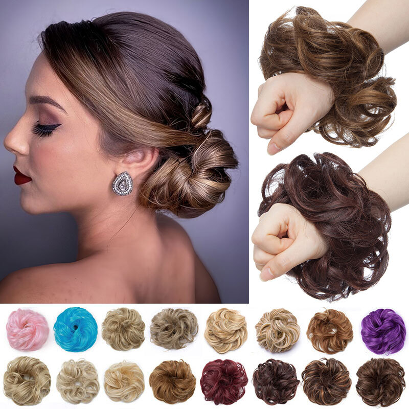 Thin Curly Bun Hair Piece Scrunchie Updo 100% Natural Synthetic Hair Extension