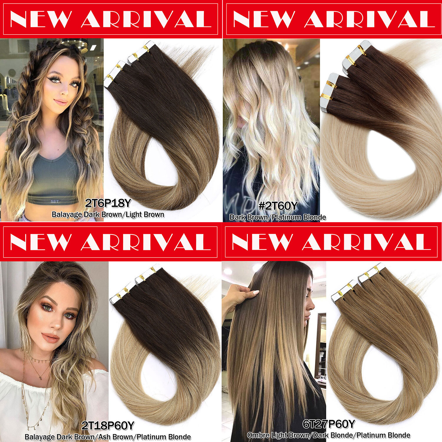 AAAA+ Tape in Hair Extensions 100% Remy Real Human Hair Seamless Skin Weft Ombre