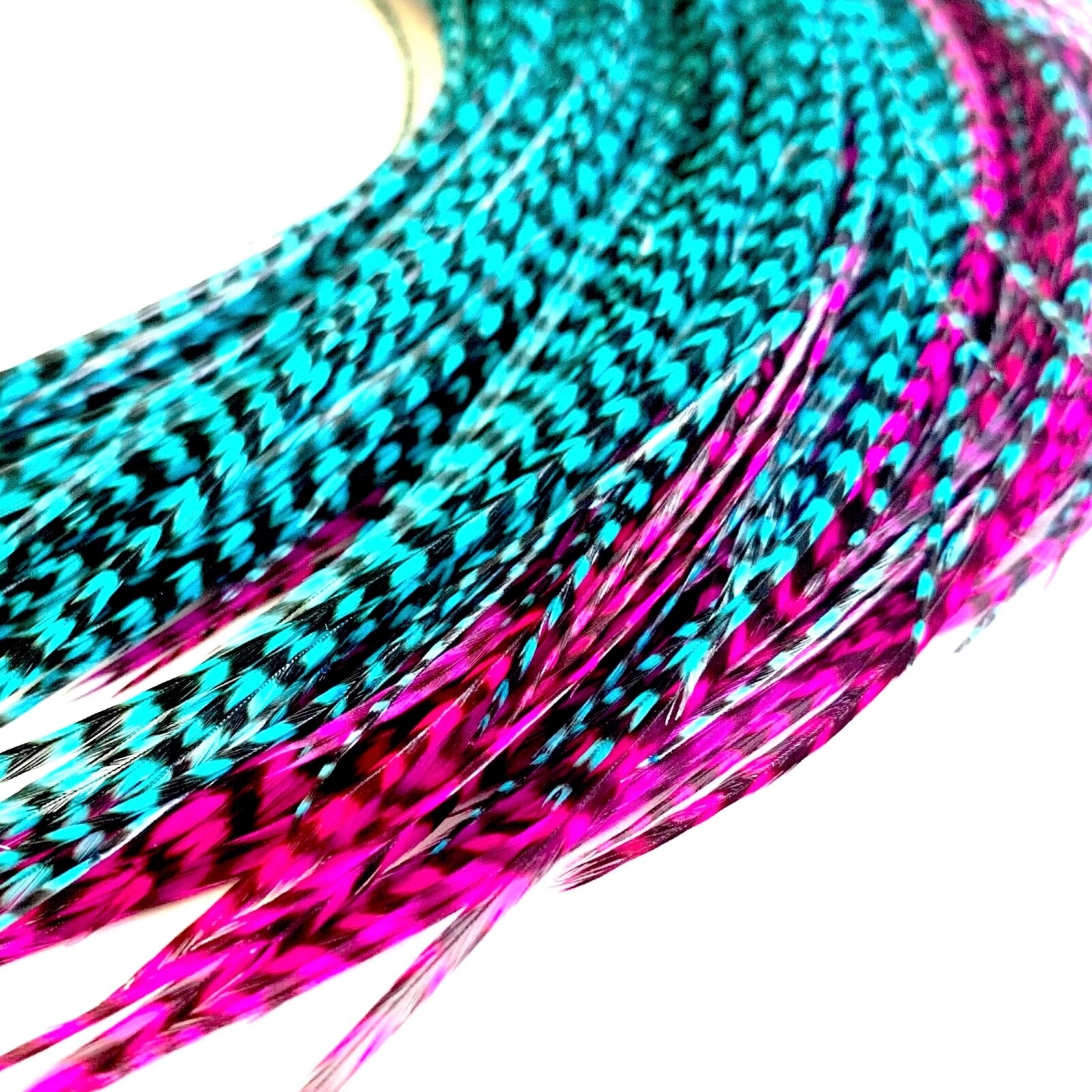50 pcs. PINK&TURQUOISE Grizzly 9-14″ Feather Extension, Whiting Farms + DIY Kit