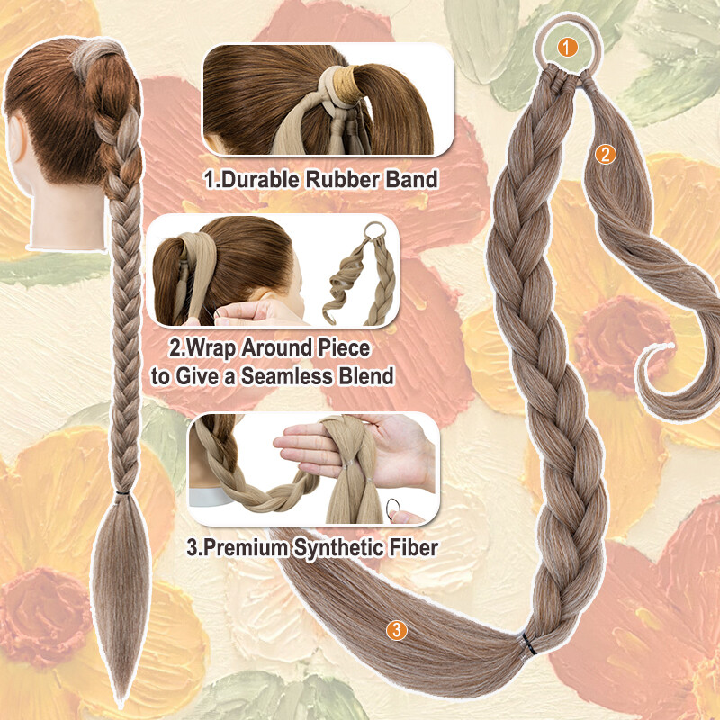 34″ Long Thick Braids Ponytail Box Braiding Pony Tail Wrap On Hair Extensions US