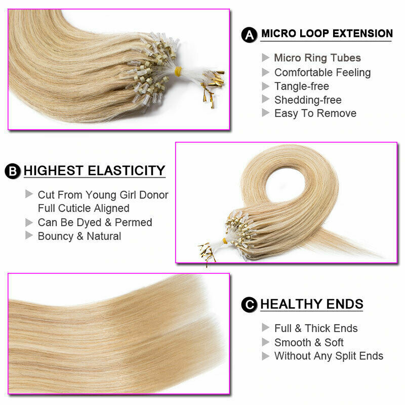 Micro Ring Loop Tipped Hair Extensions Micro Beads Link Brazilian Remy HumanHair