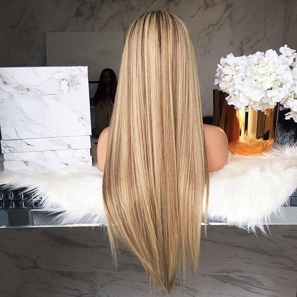 Long Ombre Brown Blonde Wig for White Black Women Dirty Blond Highlight Straight