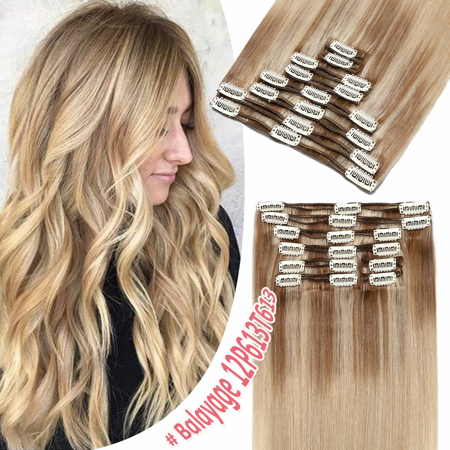 Russian Long Thick Double Weft Clip In Real Human Hair Extensions Full Head 170g
