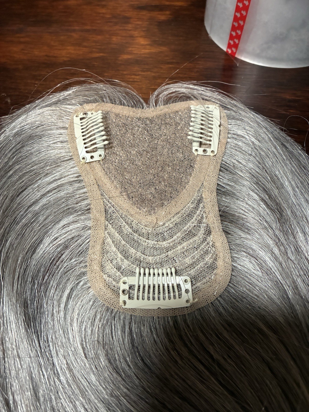 REECHO Straight Human Hair Topper 10” Swiss Base 45x35cm Light Grey