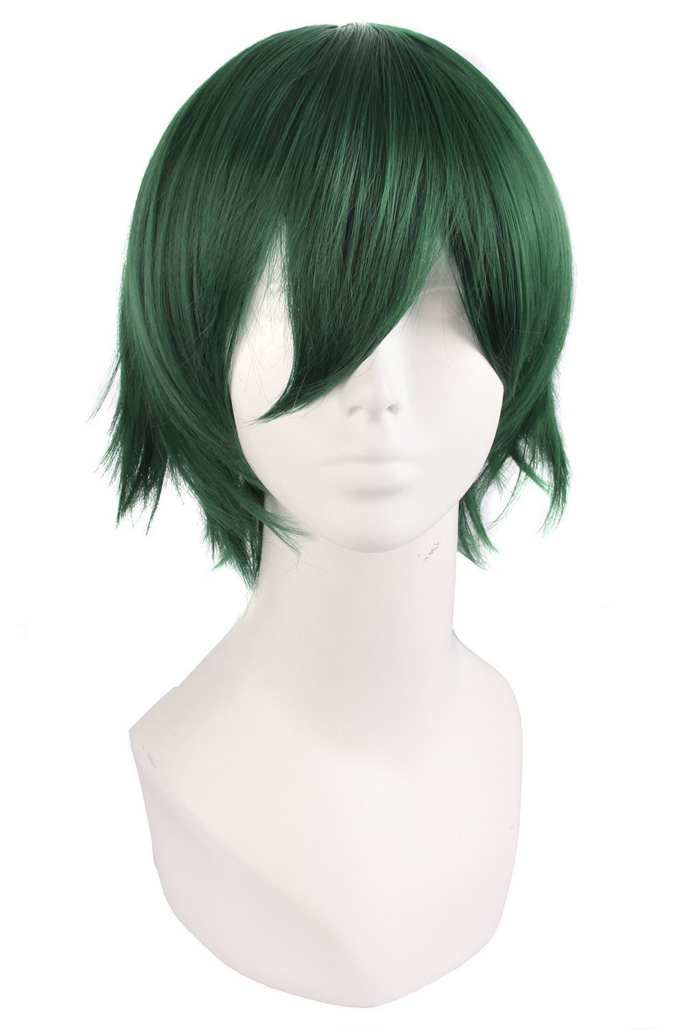 Mens Short Straight Cosplay Wig Dark Green Heat Resistant Fiber 12 Inch