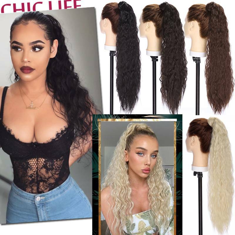Extra Thick Real Wrap Ponytail Clip In Hair Extensions Pony Tail Long Curly Wavy