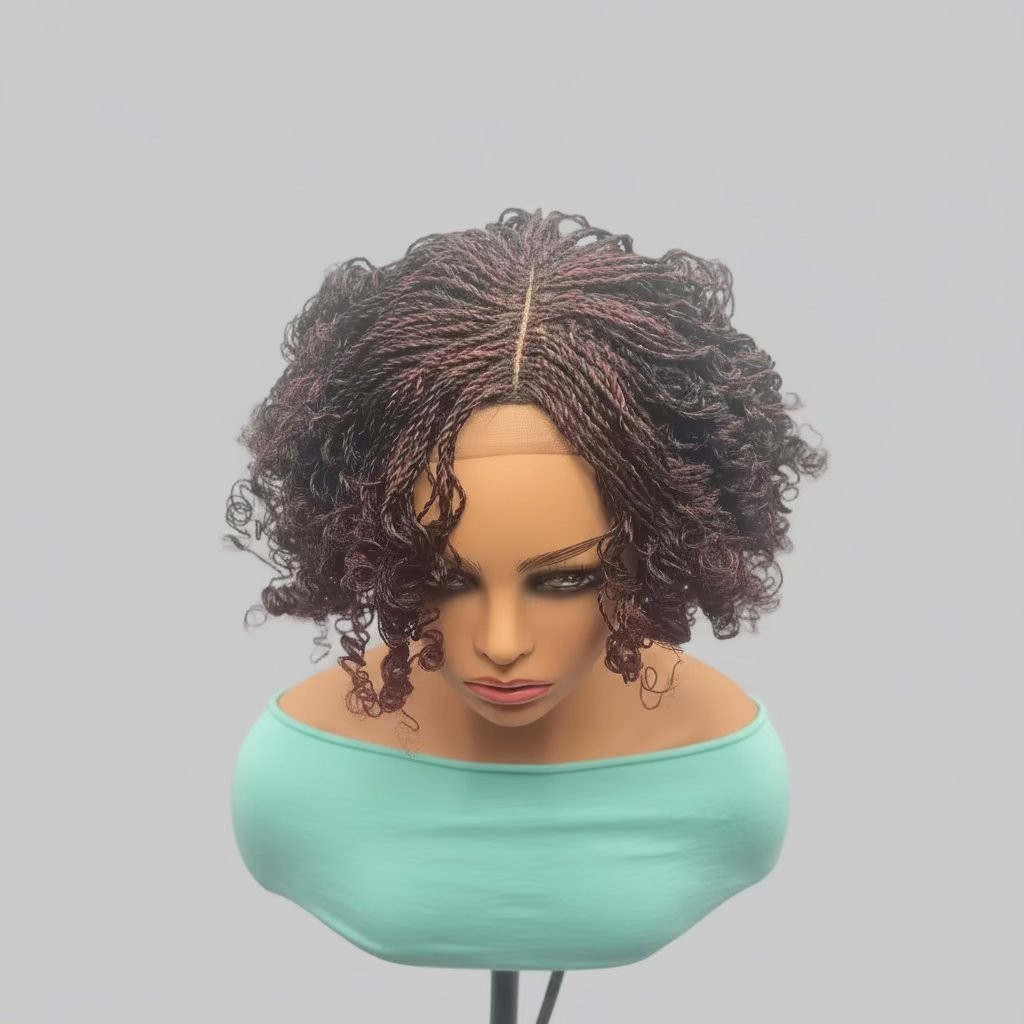 Micro Twist Curly Million Braids Wig. Handmade Braided Wig, Full Lace with Baby