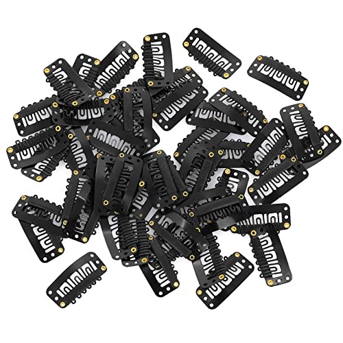 Yolev 50PCS Metal Silicon Snap Clips for Wigs, Hair Extensions and Black