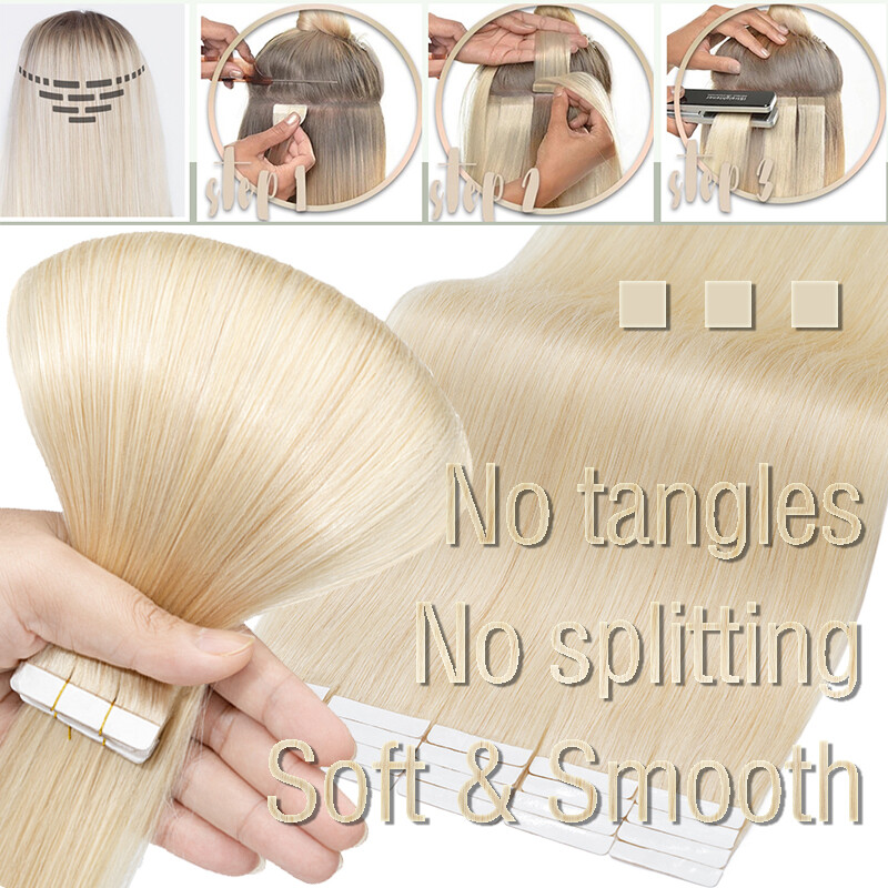 60pcs American Skin Weft Tape In Hair Extensions Full Head 100% Remy Human Hair