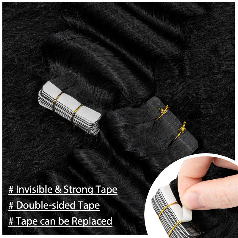 Kinky /Yaki PU Skin Wefts & Tape 100% Remy Human Hair Extensions 20pcs 50g Curly