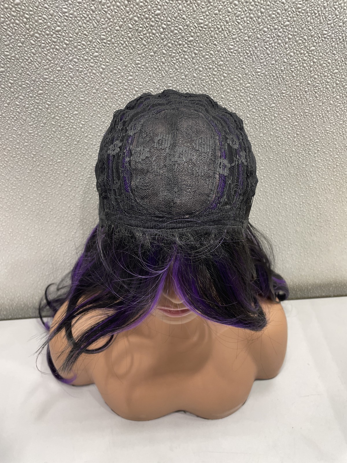 Highlight Purple Mix Black Synthetic Layered Glueless Wig, 24″