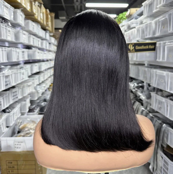 13×4 Lace Front Wig Long Black Straight Human Hair Blend Heat Ok Women Wigs 20In