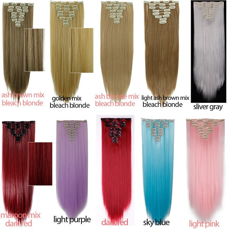 US Real 8PC 18 Clips Clip In Hair Extensions Hairpiece As Human Hair Extentions
