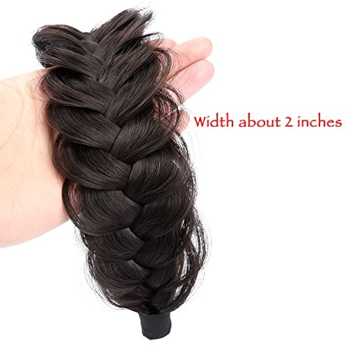 Wide Messy Braided Headband With Teeth Synthetic Hair Plaited Dark Chocolate