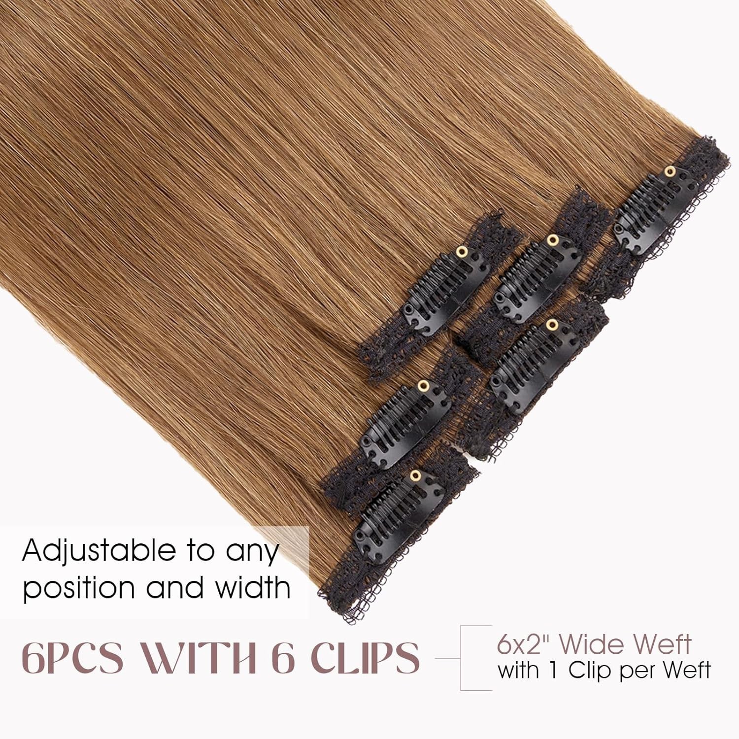 6PCS Clip in 100% Remy Human Hair Extensions Lace Weft #4 Mocha Brown 14 inch