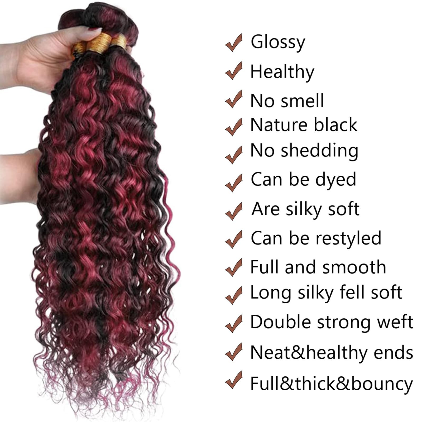 Fabimiya 24 26 28 Inch Burgundy P1B/99J Deep Wave Human Hair Bundles Wine Red
