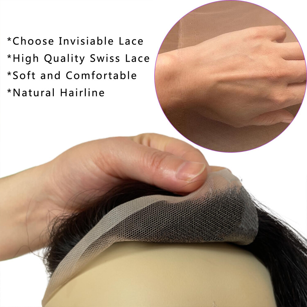 Frontal Hairpiece for Women Human Hair Extensions Thin PU Skin Lace Base Toupee