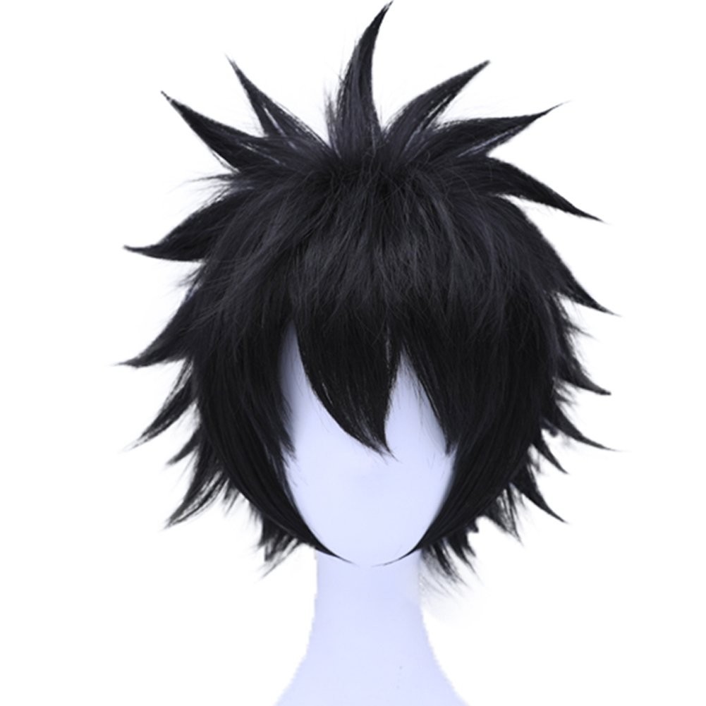 Hair Cap+ Short Black Wig for Anime Black Cosplay Mens Black Wig, Short Layer…