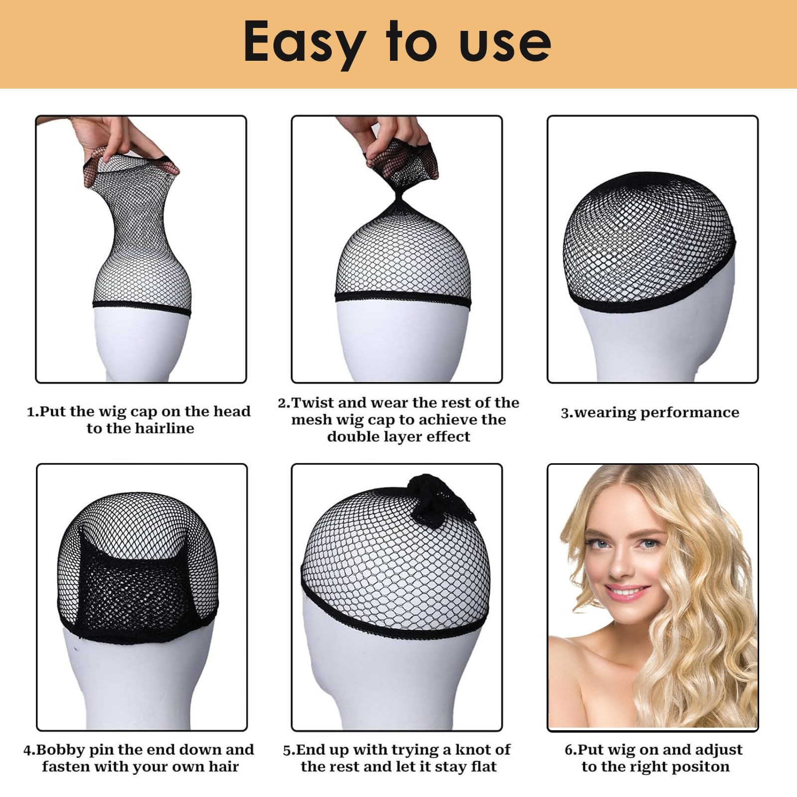 10 Pcs Mesh Wig Caps for Women, Black Wig Cap Net Nylon Hair Net for Lace Front