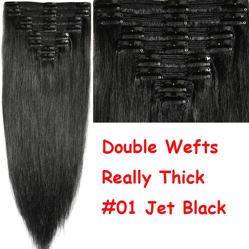 Deluxe AAAA+ Clip In THICK Double Weft 100% Real Human Hair Extensions Full Head