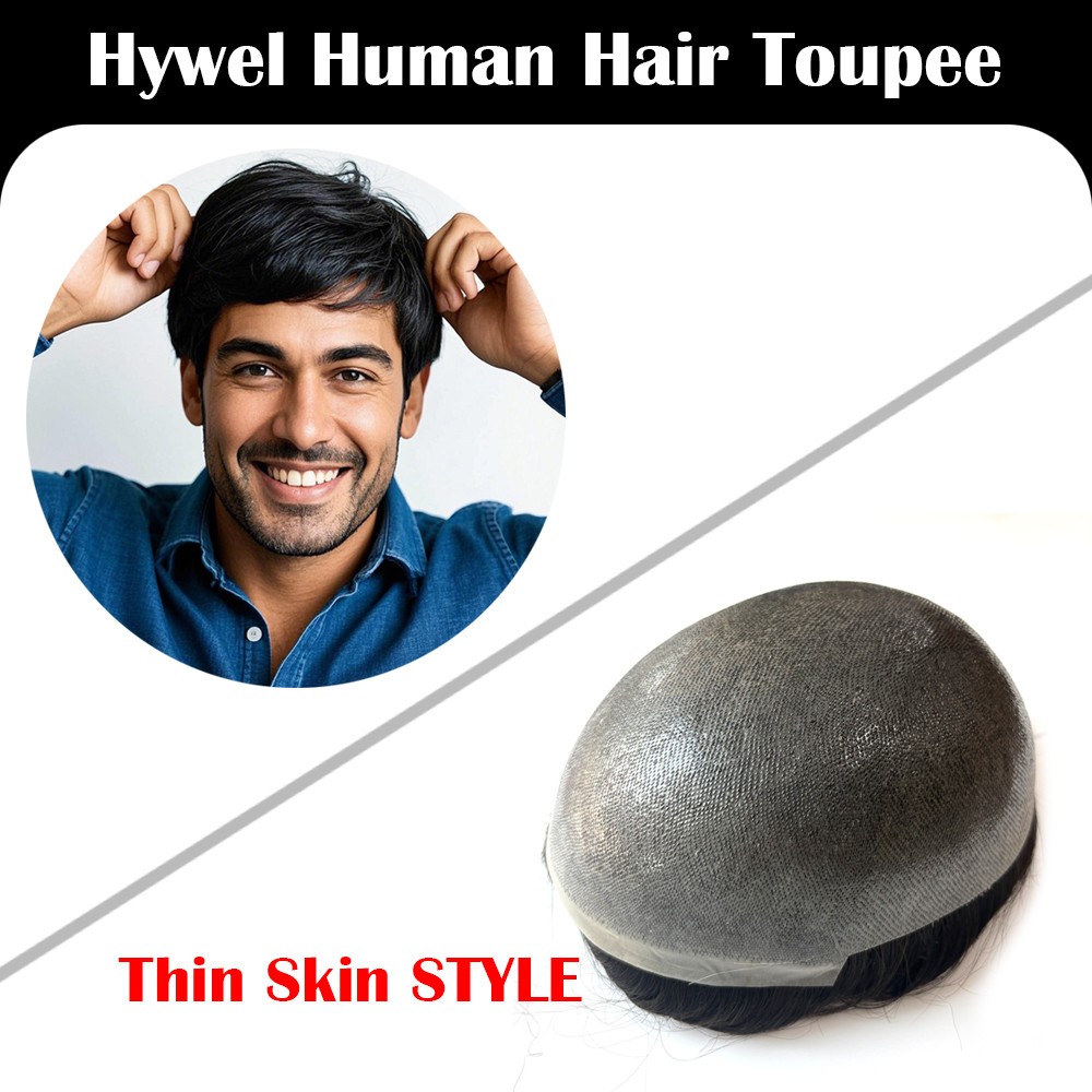 Toupee For Mens Super Thin Skin Human Hair Repelecment System 8-10mil Hairpiece
