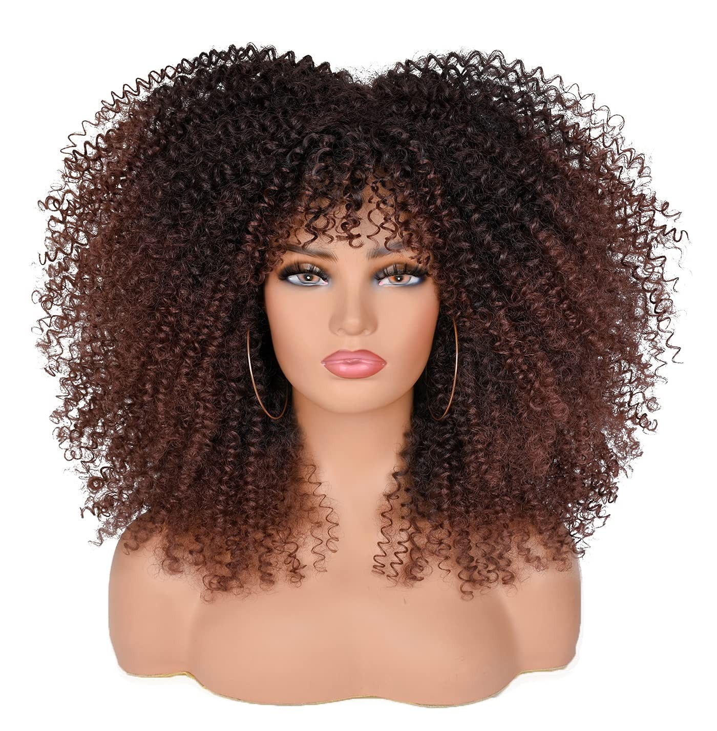 Heat-Resistant Afro Curly Wig with Bangs for Black Women – 16 Inch Full Coverage