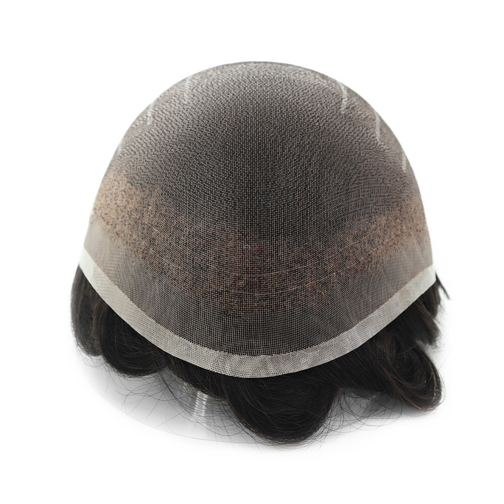 Mens Toupee Human Hair Replacement System Welded Mono Off Black Hairpieces #1B