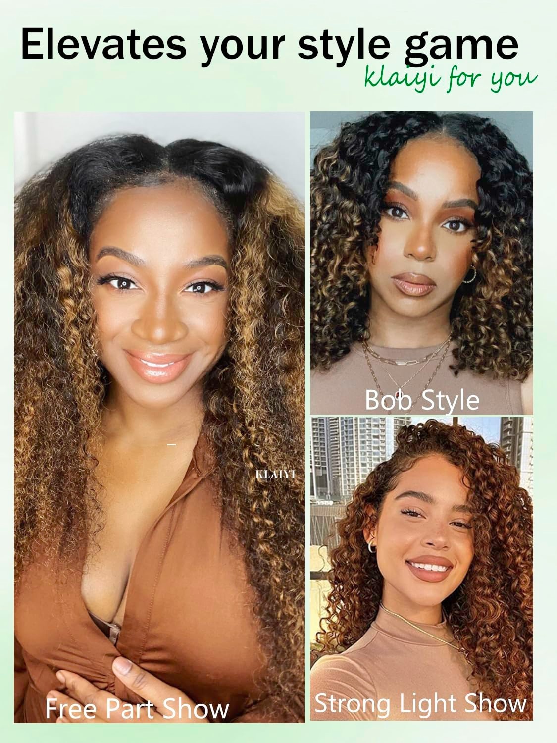 Ombre Brown Curly V Part Human Hair Wig – Glueless Highlight Balayage, 22