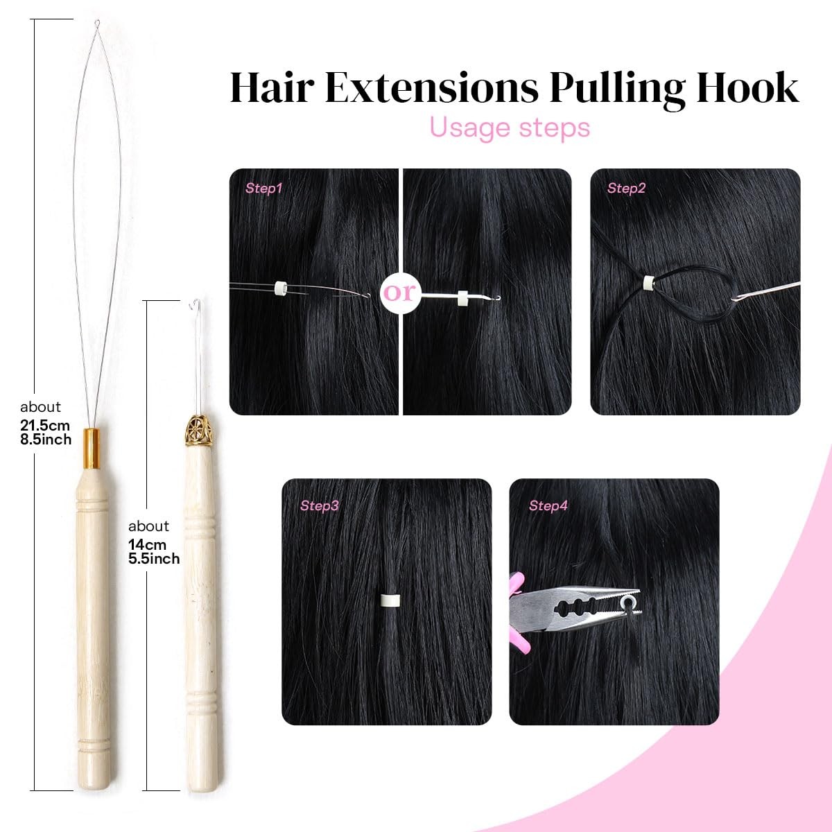Hair Extension Tools Kit 200 Silicone Beads 1 Three Hole Pliers black