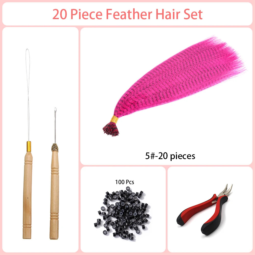 Heat Resistant Synthetic I-Tip Faux Feather Hair Extensions Pack For Women