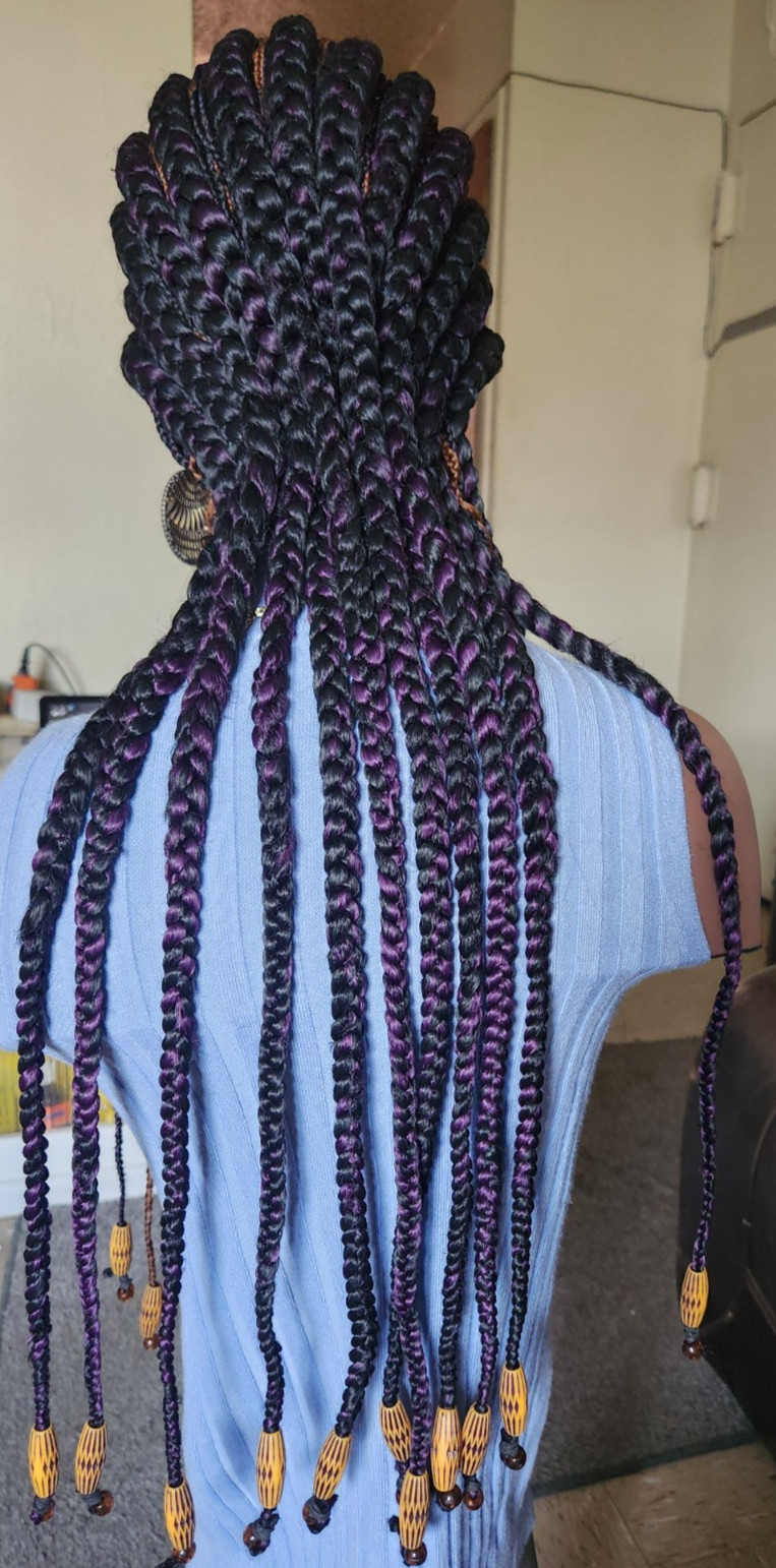 handmade Ghana banana cornrows wig All back down 1B mix dark purple/Dark brown