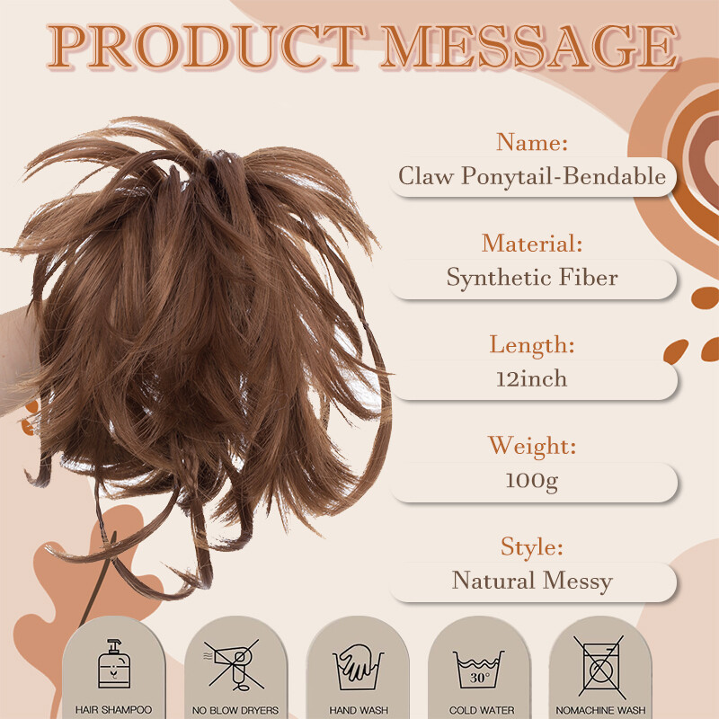 12″ Messy Bun Ponytail Claw Ponytail Clip in Hair Extension Synthetic Adjustable