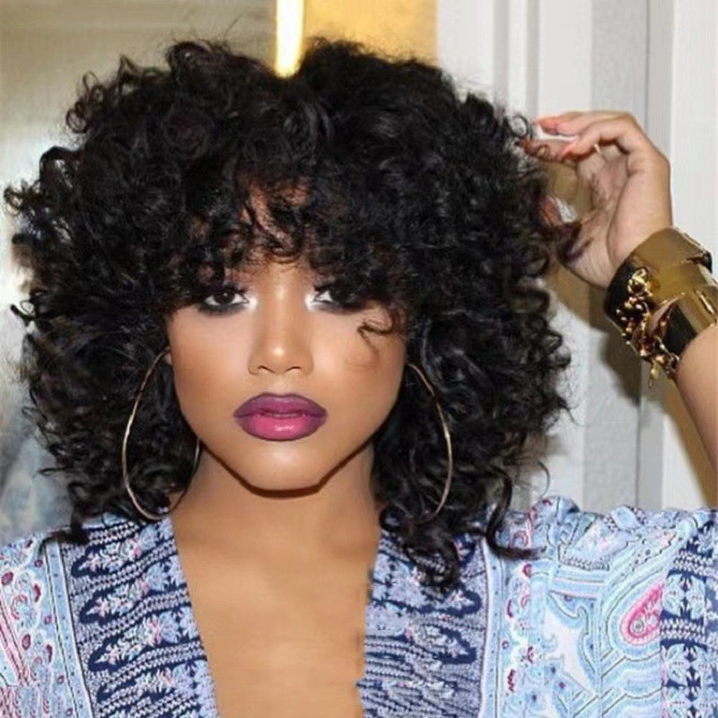 Fluffy Afro Kinky Curly Wig for Women African American Synthetic Heat Resistant
