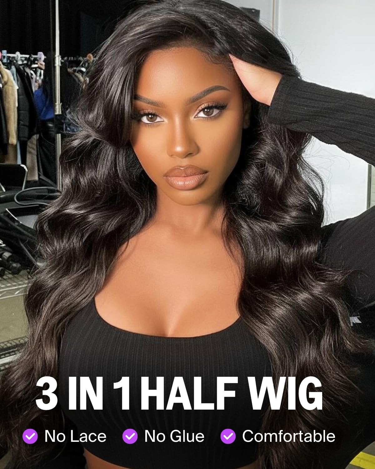 Megalook Hair 3 In 1 Body Wave Half Wig Human Hair Headband Wig Glueless Wigs