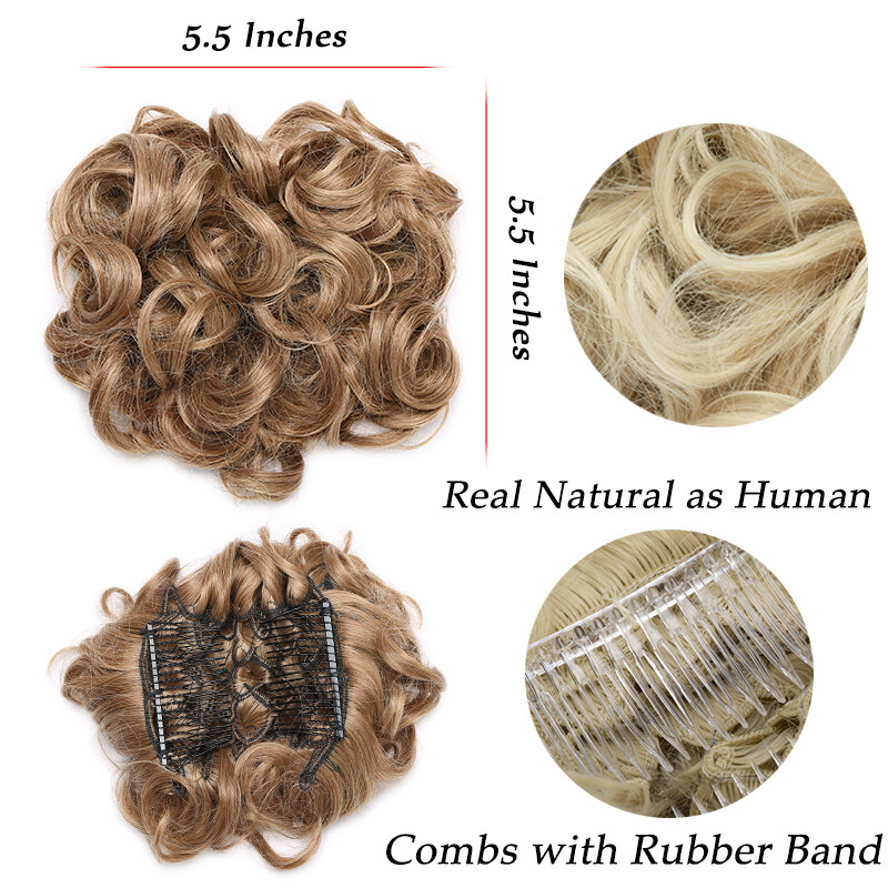 LARGE Curly Messy Bun Clips In Hair Extension THICK Chignon Updo As Human Blonde
