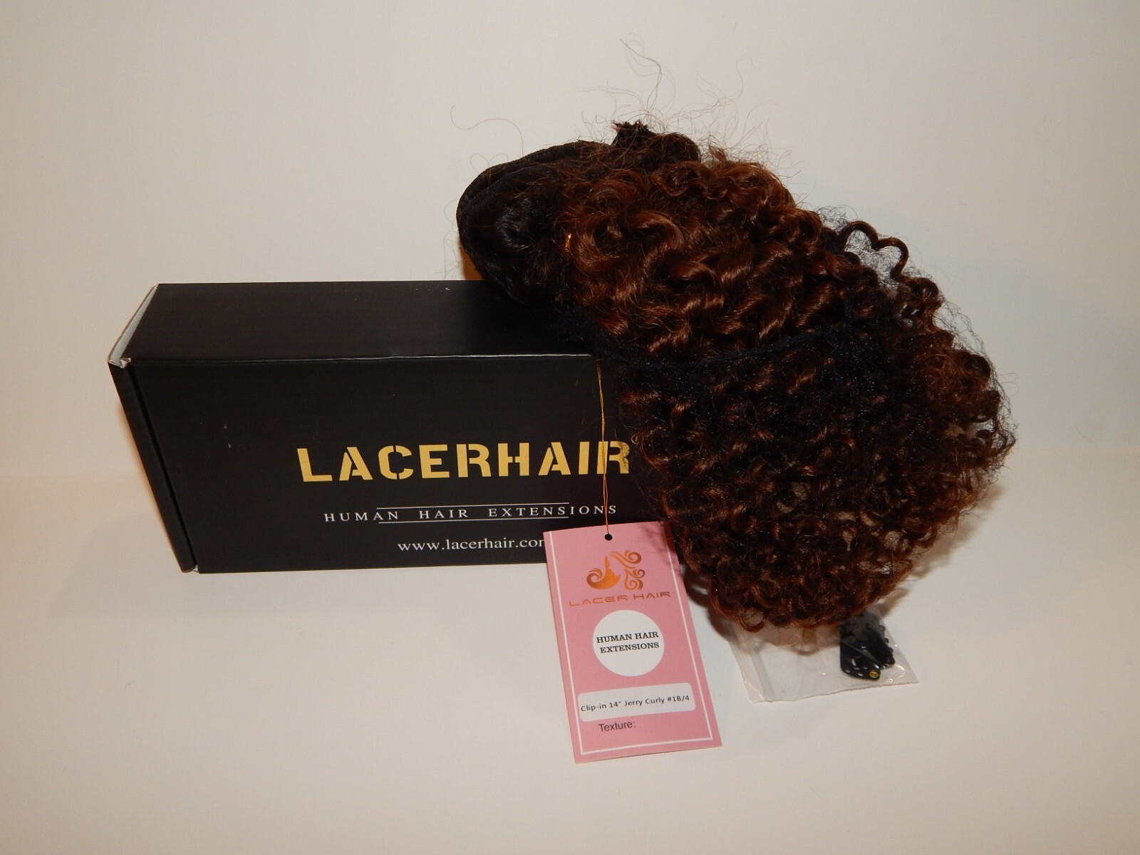 NIB LacerHair 14″ Jerry Curly #1B/4 Virgin Human Hair