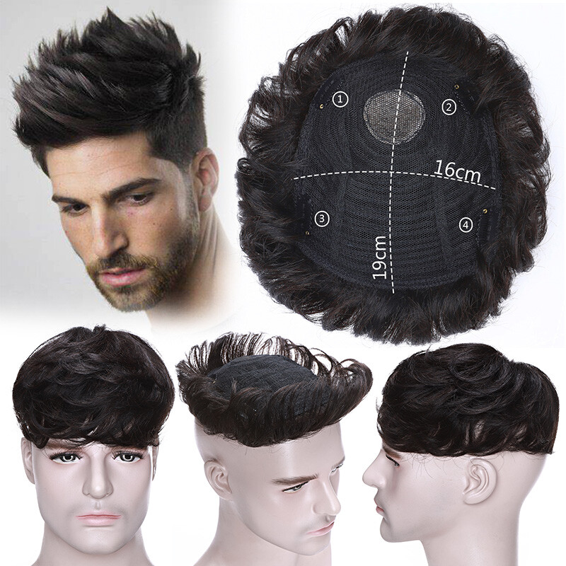 FULL Poly PU LACE Mens Toupee Hairpiece Remy Human Hair Wig Replacement System