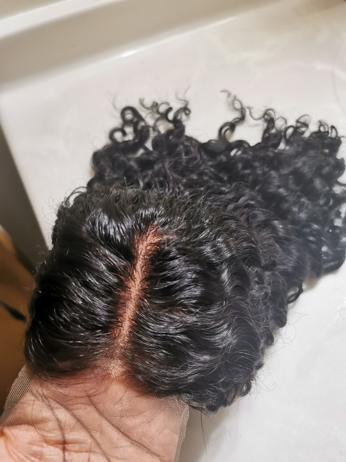 Quality Natural Black Burmese Curly Human Hair Glueless Closure Wig 16″ Handmade