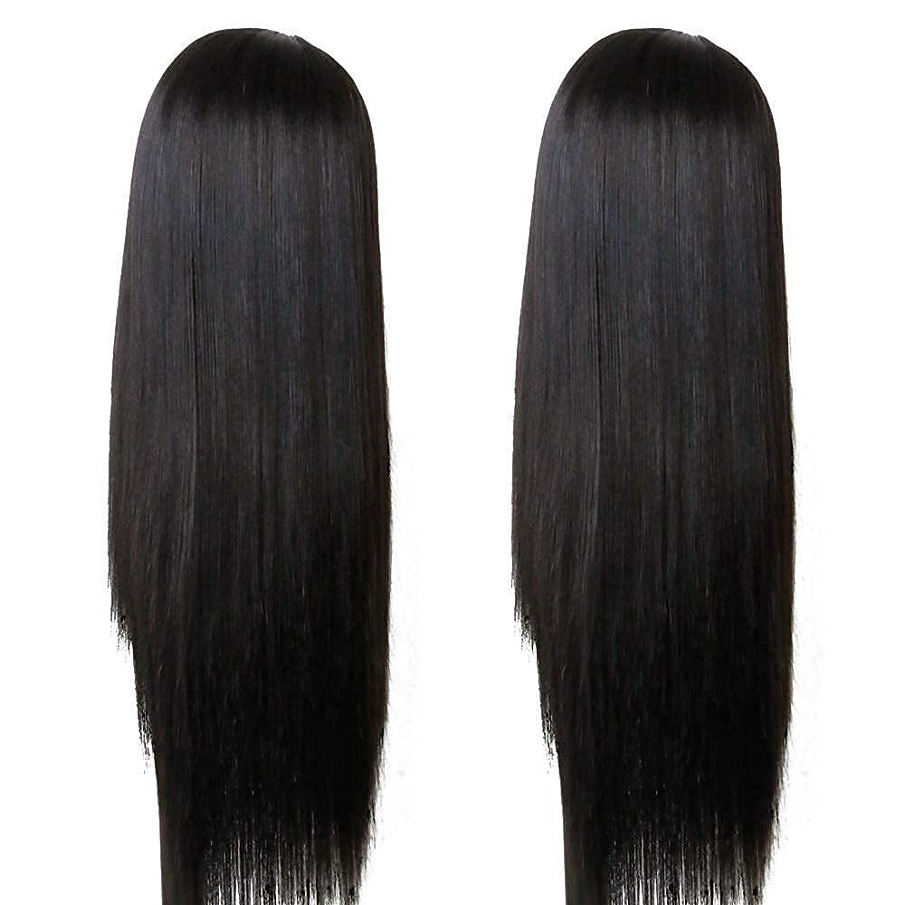 Full Machine-Made 24-Inch Natural Black Wig with Bangs – Versatile & Comfortable