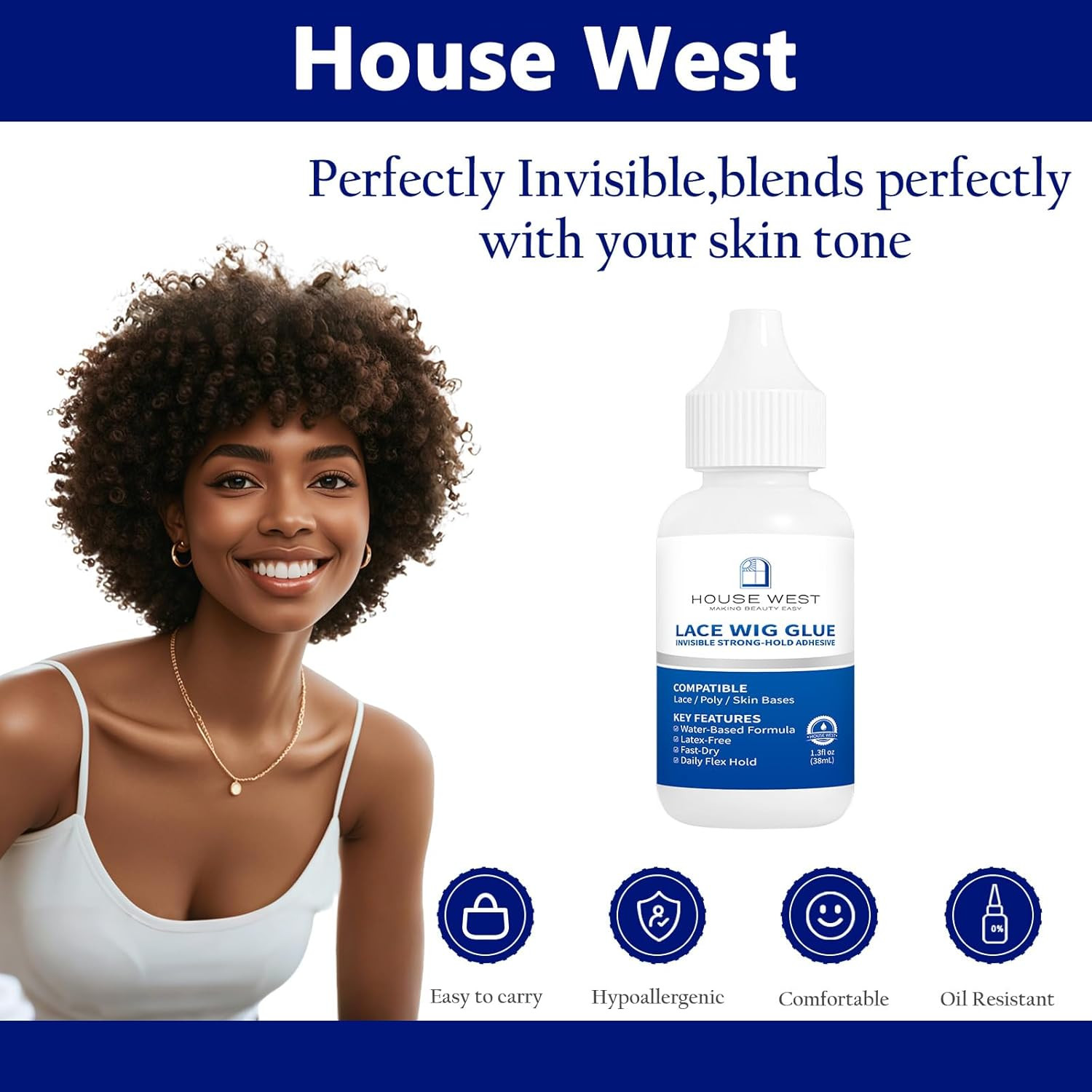 Lace Wig Glue – Waterproof & Invisible Bonding Adhesive, 1.3 Oz (38Ml) Strong Ho