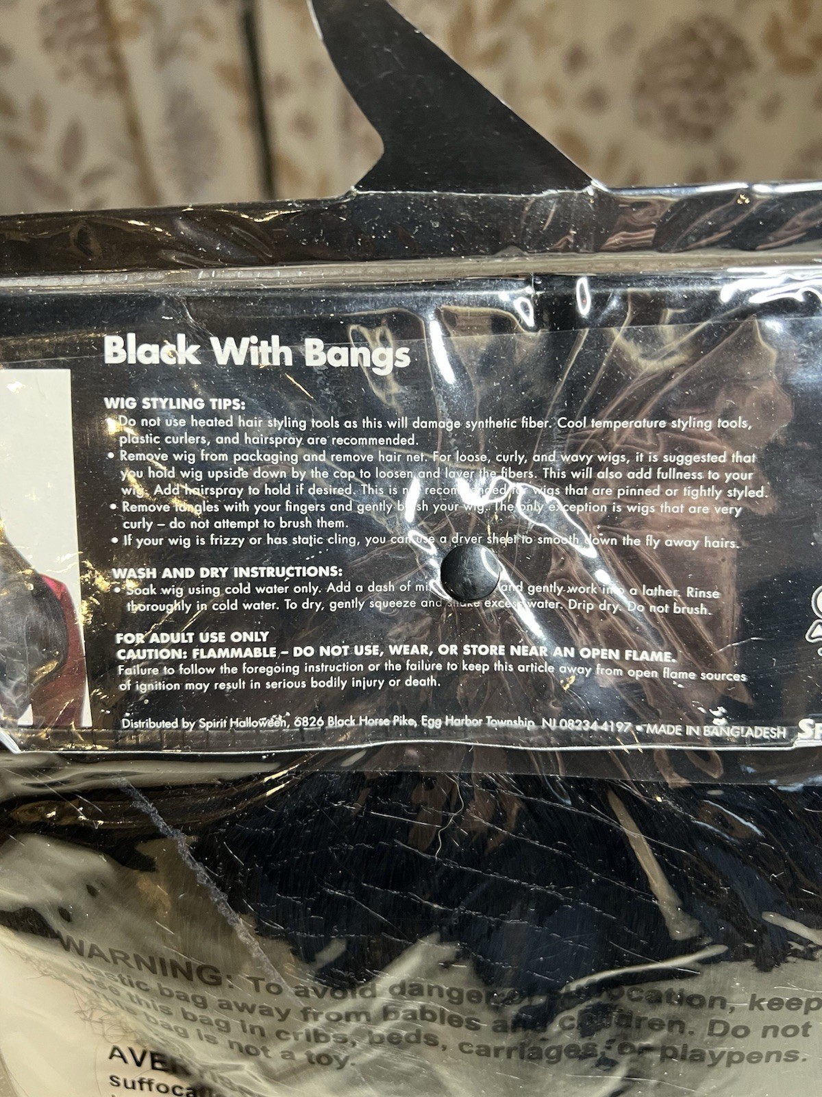 Spirit Woman’s Black Wig With Bangs NOS Halloween