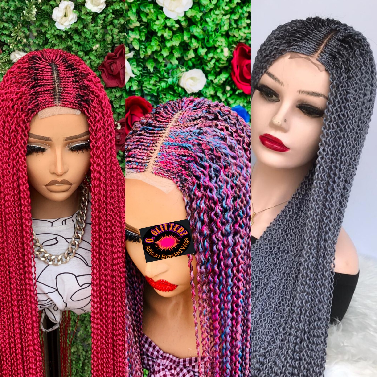 WATERMELON BRAIDED WIGS ON 2*4 LACE CLOSURE 42″