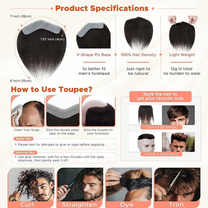 Mens Hair Replacement Ultra Thin Skin Toupee All Colors Hairpiece PU System Wigs