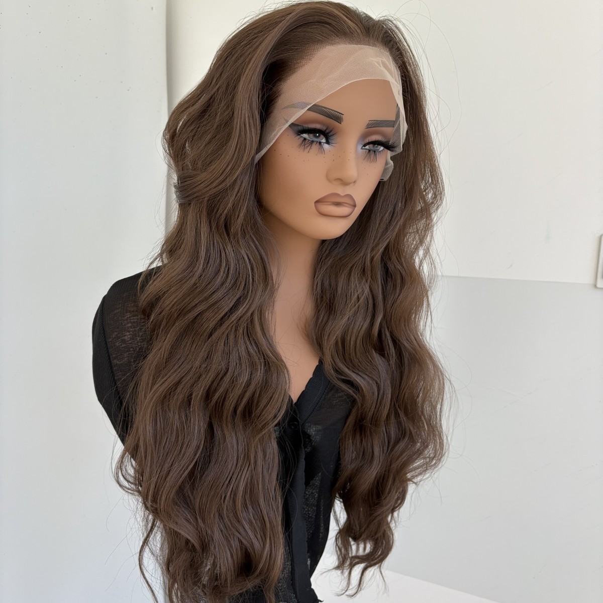 Synthetic Hair Heat Resistant Women Brown Long Wavy Frontal Lace Wigs