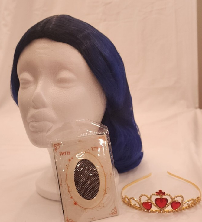 topcosplay Blue with black roots wig for kids/girls – wavy – with tiara and net