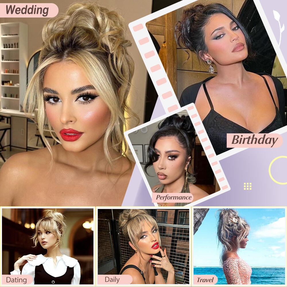 Large Messy Bun Scrunchie Hair Extensions Ponytail Blonde Hair piece As Human US