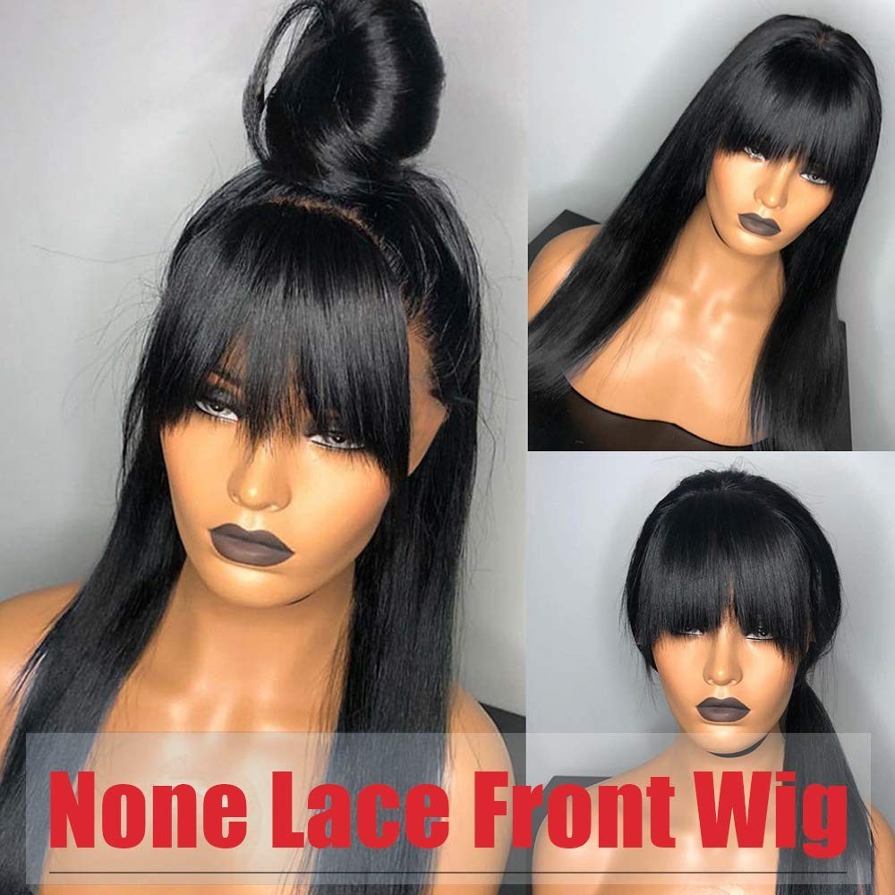 Straight Wig Human Hair with Bangs Machine Made Brazilian Virgin Human Hair Wig