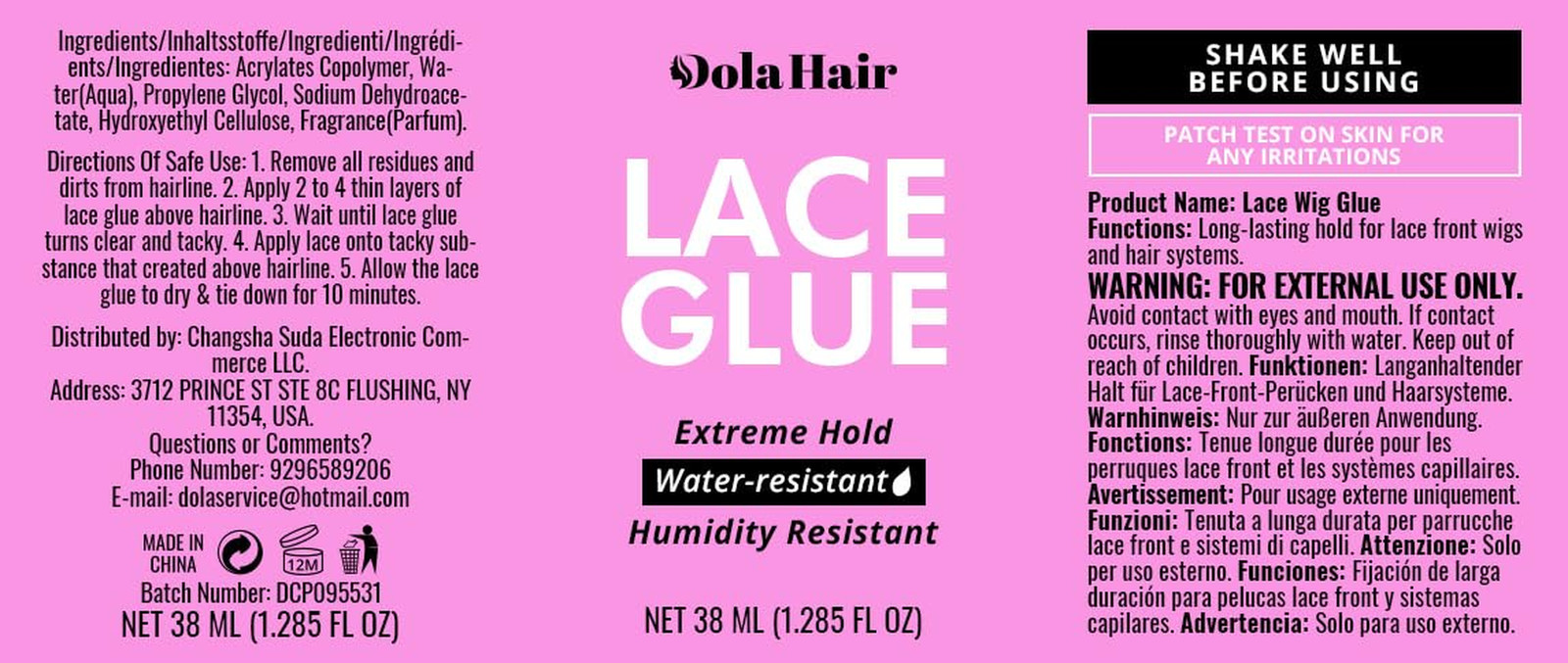 Dolahair Extreme Hold Lace Glue for Wigs, Waterproof, Invisible Bonding, 1.285 O