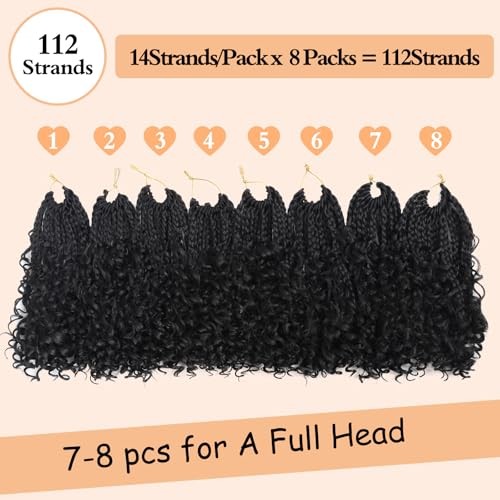 Goddess Box Braids Crochet Hair – 8 Inch Pre Looped Boho 8 Inch (Pack of 8) 1B